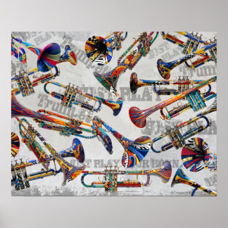 Colourful Trumpet Poster, Trumpet Music Art Poster