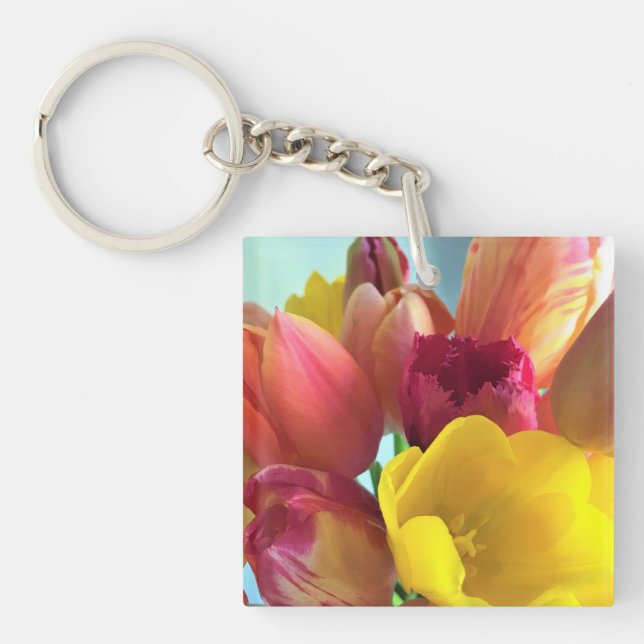 Colourful Tulip Bouquet Keychain (Front)
