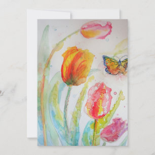 Colourful Tulip Butterfly Watercolor Flat Card