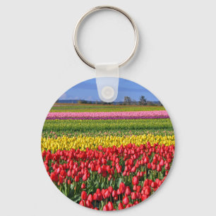 Colourful tulip field keychain