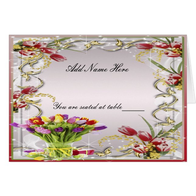 Colourful Tulip Floral Folded Table Place Card (Front Horizontal)