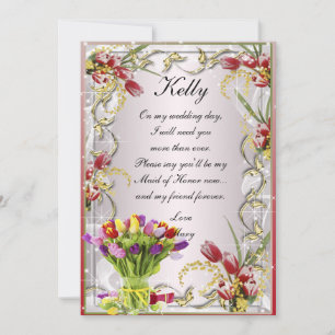 Colourful Tulip Floral Maid Of Honour Card