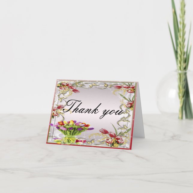 Colourful Tulip Floral Thank You Card (Front)