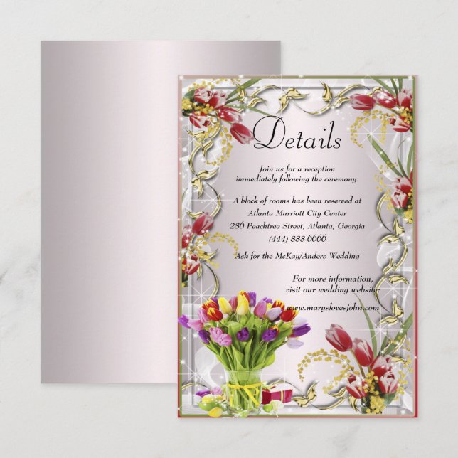 Colourful Tulip Floral Wedding Details Enclosure Card (Front/Back)