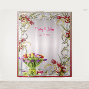 Colourful Tulip Floral Wedding Photo Backdrop Tapestry