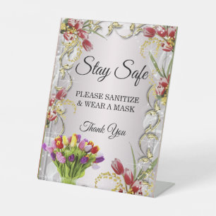 Colourful Tulip Floral Wedding Safety  Pedestal Sign