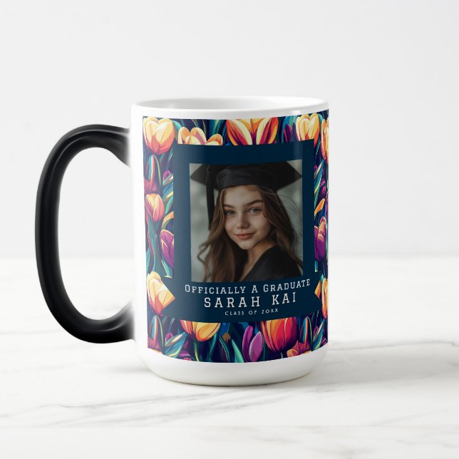 Colourful Tulip Flower Graduate Coffee Magic Mug (Left)