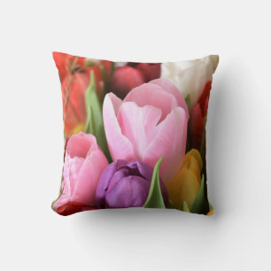Colourful Tulip Flower Print Pillow