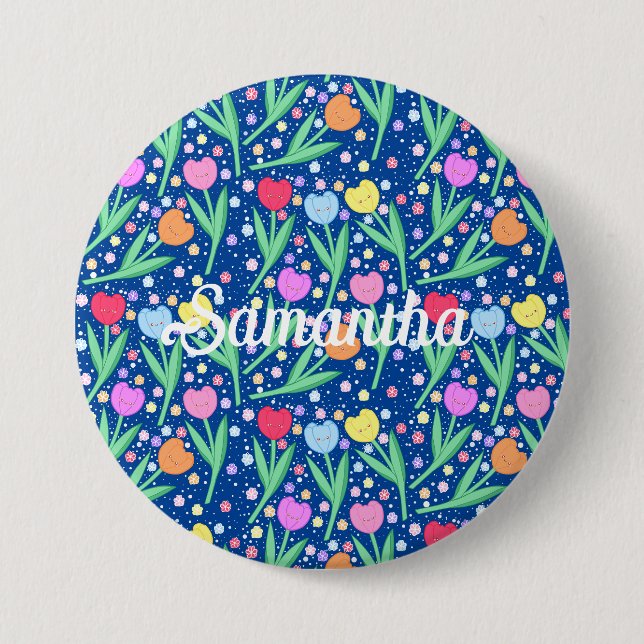 Colourful Tulip Flowers 3 Inch Round Button (Front)