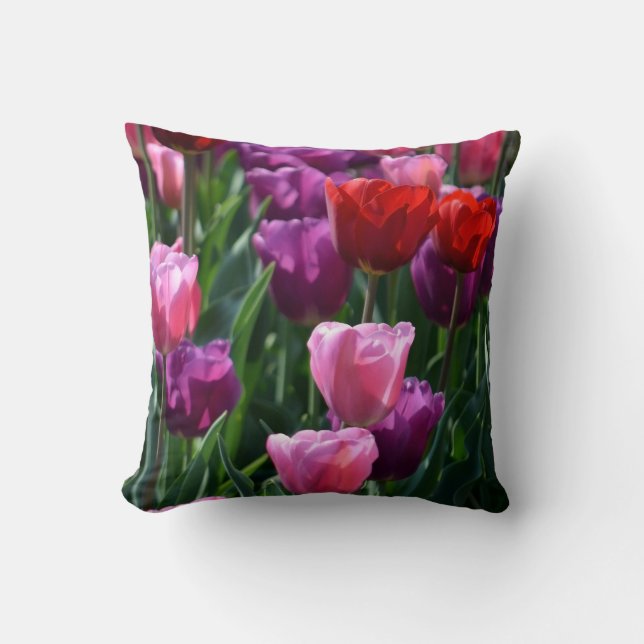 Colourful Tulip Flowers Pillow (Front)