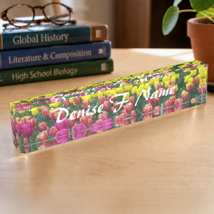 Colourful Tulip Garden Personalized Floral Nameplate