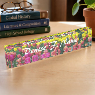Colourful Tulip Garden Personalized Floral Nameplate