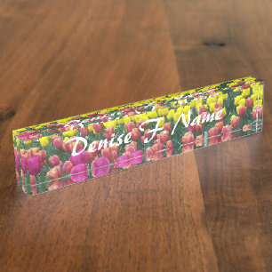 Colourful Tulip Garden Personalized Floral Nameplate
