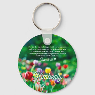 Colourful Tulip Garden Scripture Personalized Keychain