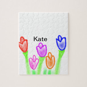 Colourful tulip watercolor add name text modern   jigsaw puzzle