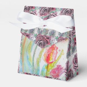 Colourful Tulip Watercolour Party Cake Favour Box