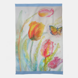 Colourful Tulip Watercolour Tea Towel