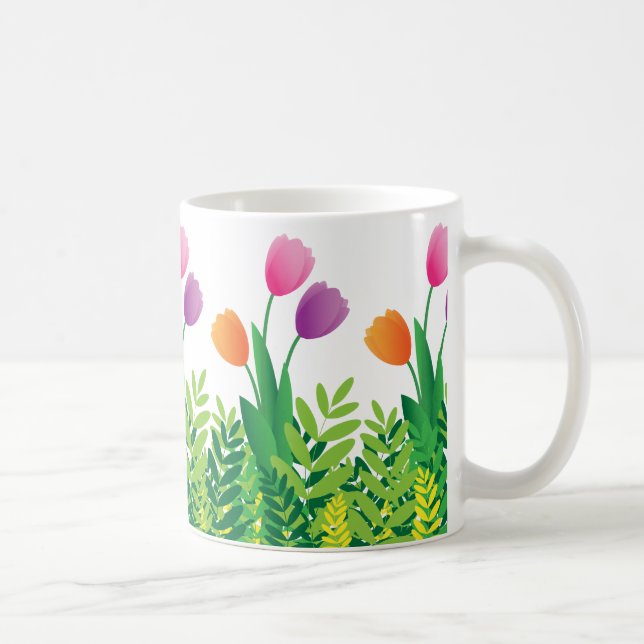 Colourful Tulips and Green Vegetation Coffee Mug (Right)