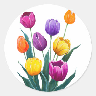 Colourful Tulips Classic Round Sticker