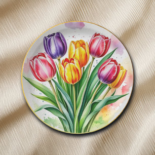Colourful Tulips Elegant Paper Plate