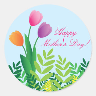 Colourful Tulips, Happy Mother's Day Classic Round Sticker