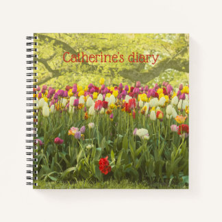 Colourful tulips in a park personalized notebook