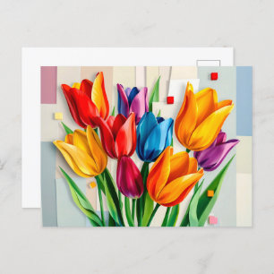Colourful Tulips in Modern Abstract Style Holiday Postcard