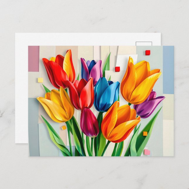 Colourful Tulips in Modern Abstract Style Holiday Postcard (Front/Back)