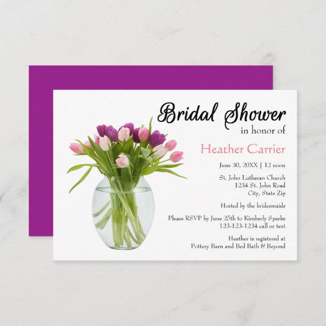 Colourful Tulips in Vase  - Bridal Shower Invite (Front/Back)