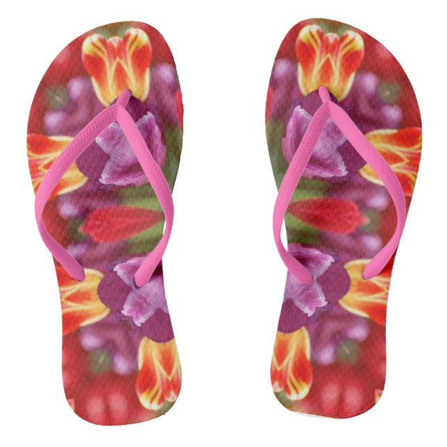 Colourful Tulips Kaleidoscope Flip Flops (Footbed)