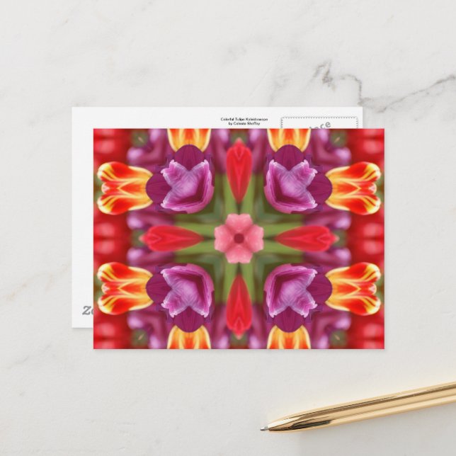 Colourful Tulips Kaleidoscope Postcard (Front/Back In Situ)