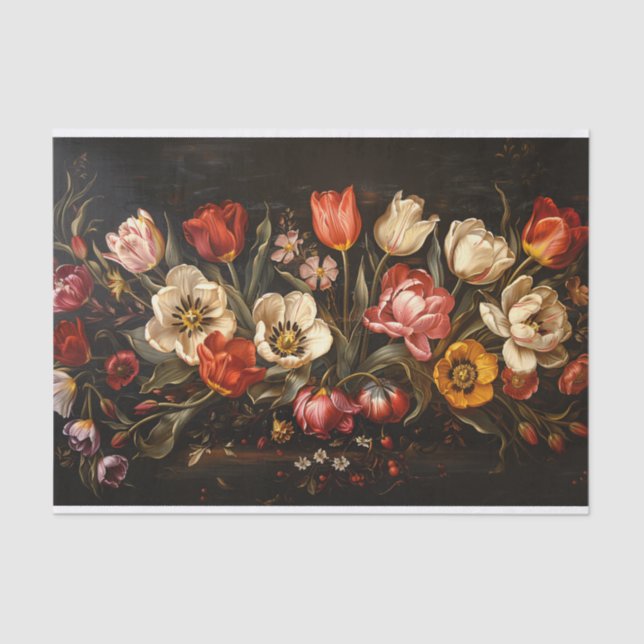 Colourful Tulips Painting Botanical Decoupage Tissue Paper (Front)