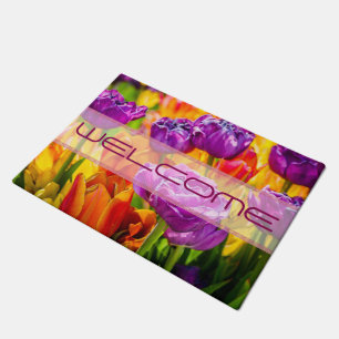 Colourful tulips positive doormat