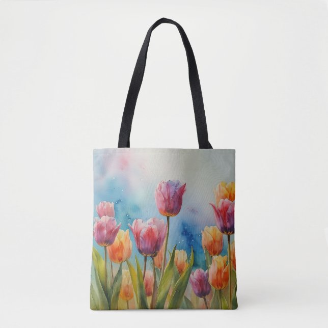 Colourful Tulips tote bag for spring (Front)