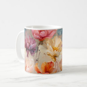 Colourful Tulips Watercolor Floral Pattern Coffee Mug