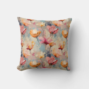Colourful Tulips Watercolor Floral Pattern Throw Pillow