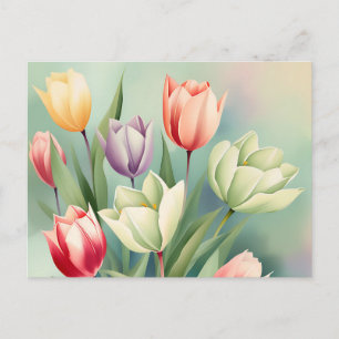 Colourful Tulips Watercolor Romantic Postcard