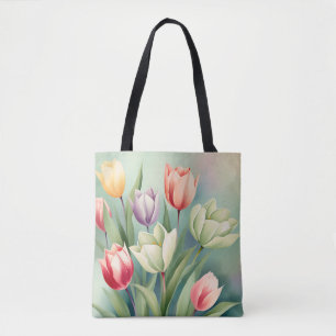 Colourful Tulips Watercolor Romantic Tote Bag