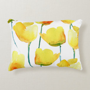 Colourful Tulips Watercolor: Seamless Illustration Accent Pillow