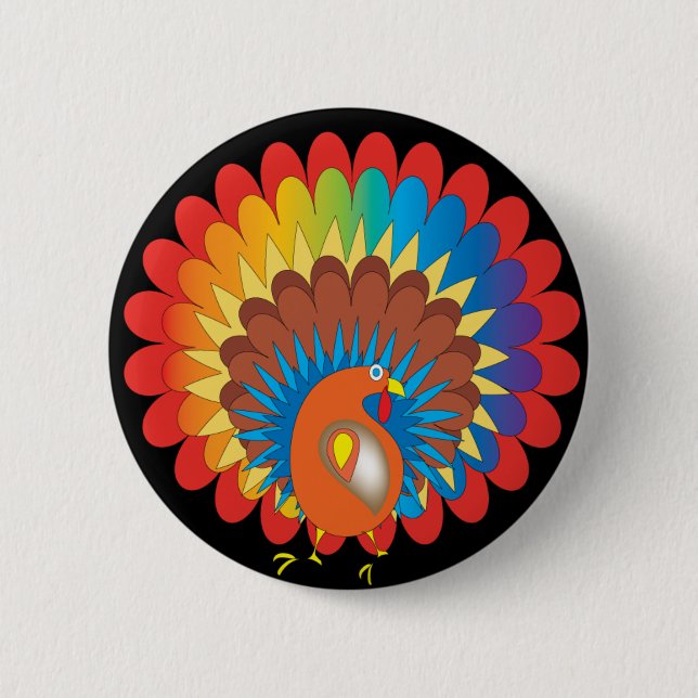 Colourful Turkey 2 Inch Round Button (Front)