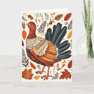 Colourful Turkey Bird Thanksgiving Holiday Card