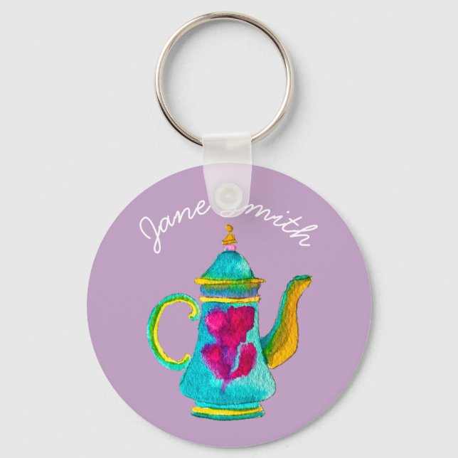 Colourful Turkish teapot watercolor Keychain (Front)