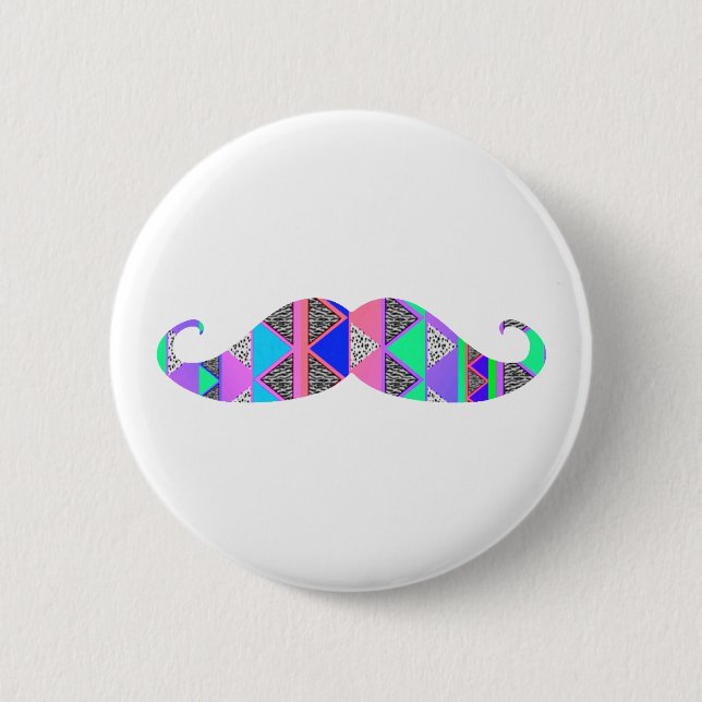Colourful Turquoise Aztec Pattern Moustache 2 Inch Round Button (Front)