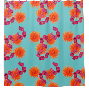 Colourful Turquoise Blue Orange Pink Floral Patter