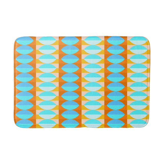 Colourful Turquoise Blue Orange Yellow Pattern Bath Mat (Front)