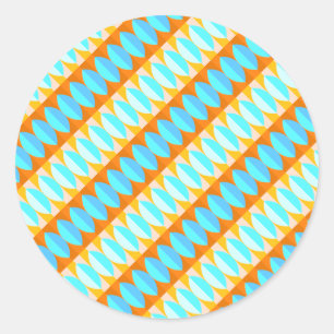 Colourful Turquoise Blue Orange Yellow Pattern Classic Round Sticker