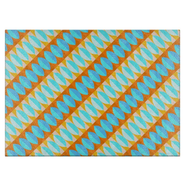 Colourful Turquoise Blue Orange Yellow Pattern Cutting Board (Front)