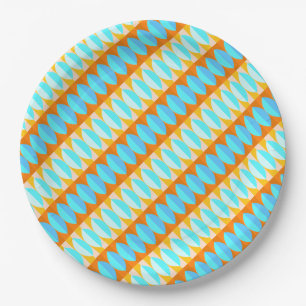 Colourful Turquoise Blue Orange Yellow Pattern Paper Plate