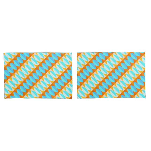 Colourful Turquoise Blue Orange Yellow Pattern Pillowcase (Front-Set)