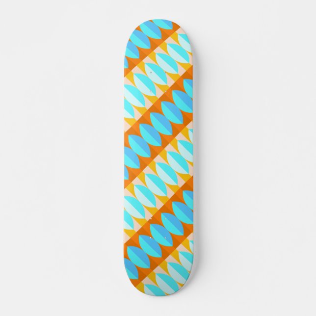 Colourful Turquoise Blue Orange Yellow Pattern Skateboard (Front)